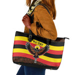 Uganda Leather Tote Bag - Crested Crane and Rise and Shine Tribal Pattern Design