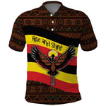 Uganda Polo Shirt - Crested Crane and Rise and Shine Tribal Pattern Design
