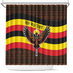 Uganda Shower Curtain - Crested Crane and Rise and Shine Tribal Pattern Design