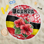 Uganda Beach Blanket - Red Hibiscus Flowers and National Flag Design
