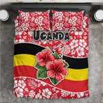 Uganda Bedding Set - Red Hibiscus Flowers and National Flag Design