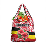 Uganda Grocery Bag - Red Hibiscus Flowers and National Flag Design