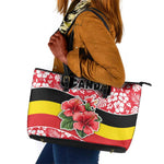 Uganda Leather Tote Bag - Red Hibiscus Flowers and National Flag Design