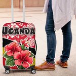 Uganda Luggage Cover - Red Hibiscus Flowers and National Flag Design