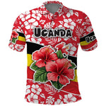 Uganda Polo Shirt - Red Hibiscus Flowers and National Flag Design