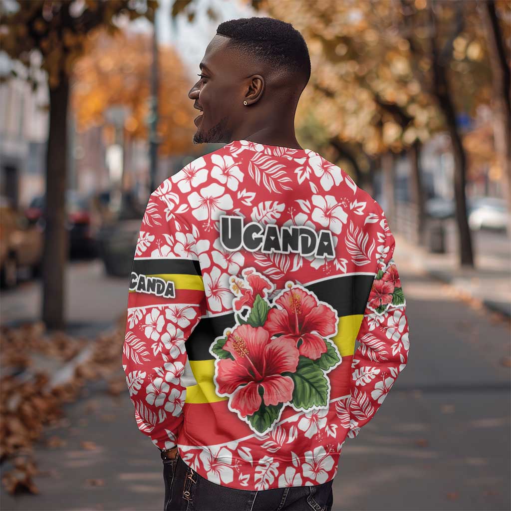 Uganda Sweatshirt - Red Hibiscus Flowers and National Flag Design