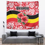 Uganda Tapestry - Red Hibiscus Flowers and National Flag Design