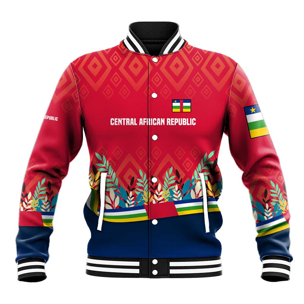 Central African Republic Baseball Jacket Red Blue Green Tribal Design - African Pride