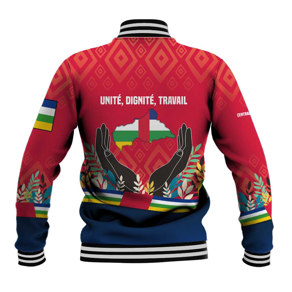 Central African Republic Baseball Jacket Red Blue Green Tribal Design - African Pride