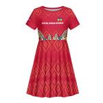 Central African Republic Kid Short Sleeve Dress Red Blue Green Tribal Design - African Pride