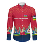 Central African Republic Long Sleeve Button Shirt Red Blue Green Tribal Design - African Pride