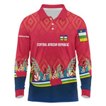 Central African Republic Long Sleeve Polo Shirt Red Blue Green Tribal Design - African Pride