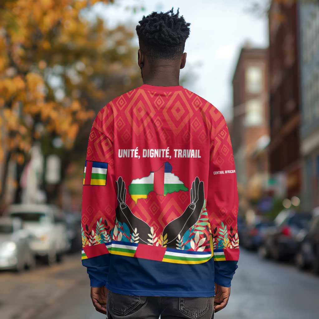 Central African Republic Long Sleeve Shirt Red Blue Green Tribal Design - African Pride