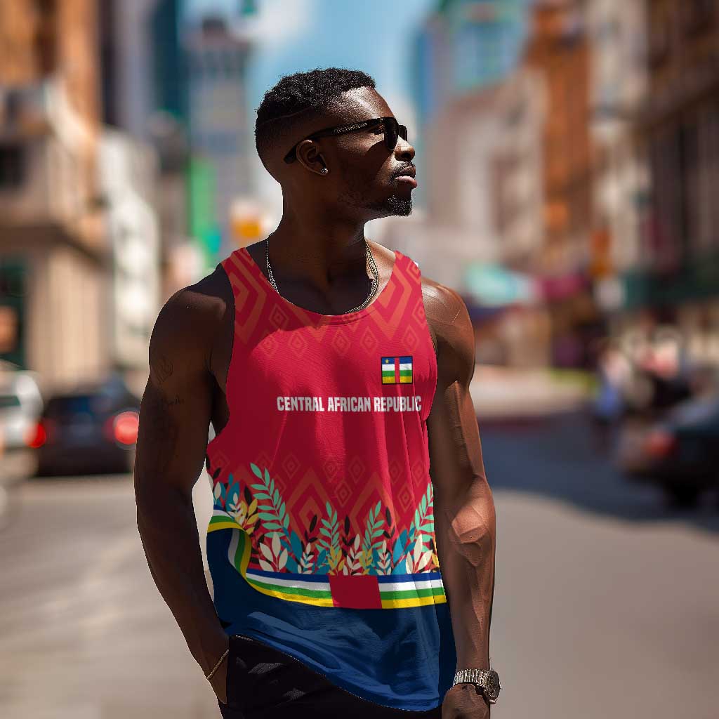 Central African Republic Men Tank Top Red Blue Green Tribal Design - African Pride