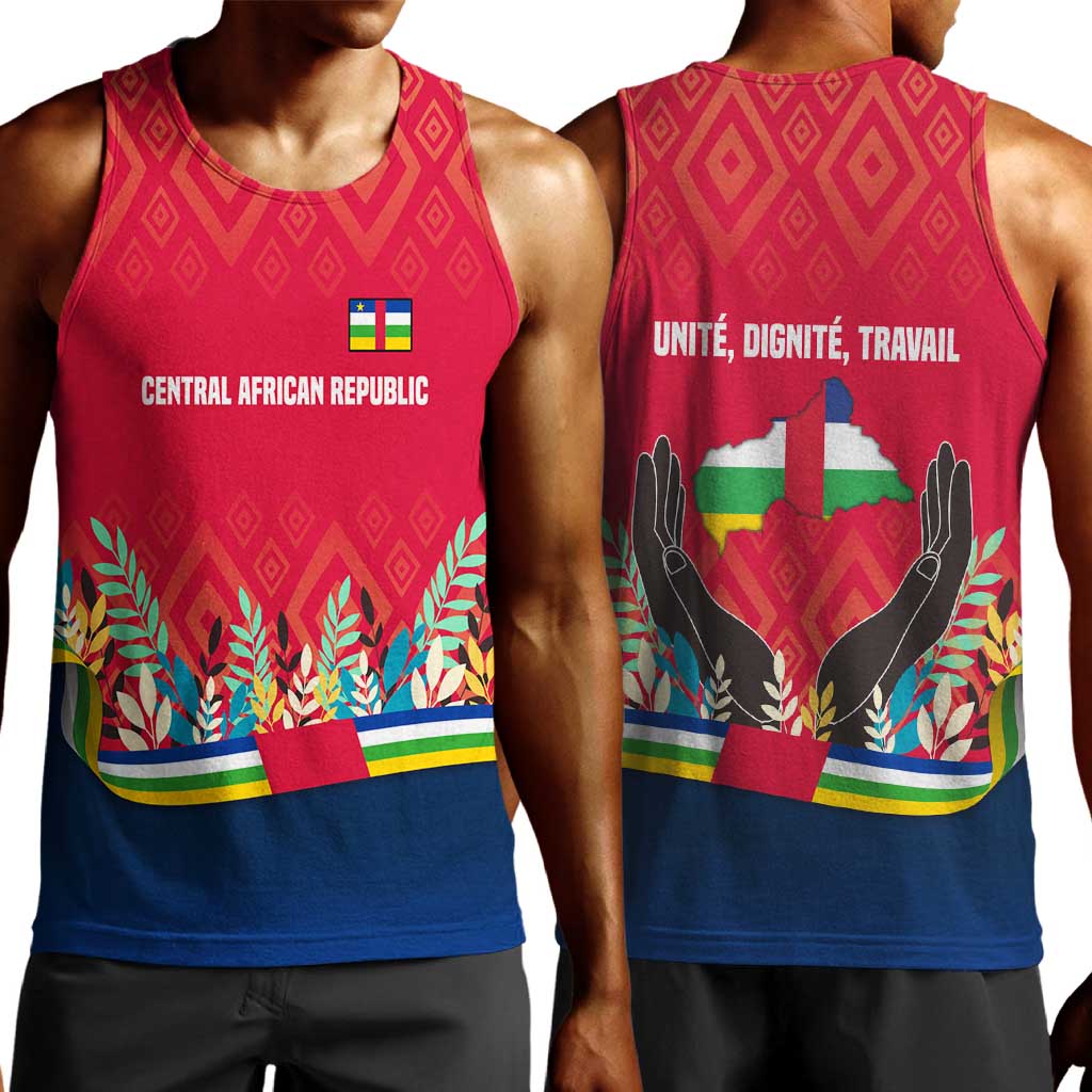 Central African Republic Men Tank Top Red Blue Green Tribal Design - African Pride