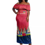 Central African Republic Off Shoulder Maxi Dress Red Blue Green Tribal Design - African Pride