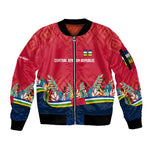 Central African Republic Sleeve Zip Bomber Jacket Red Blue Green Tribal Design - African Pride