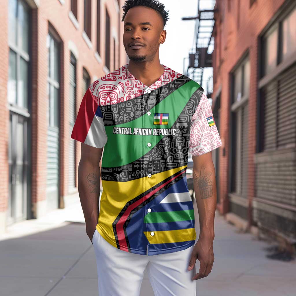 Central African Republic Baseball Jersey Multicolor Tribal Design - African Pride