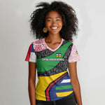 Central African Republic Women V-Neck T-Shirt Multicolor Tribal Design - African Pride