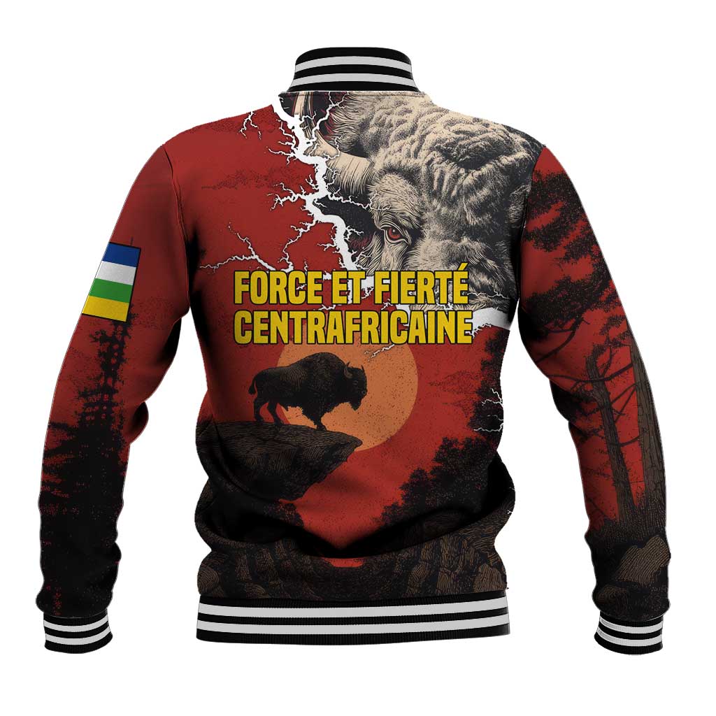 Central African Republic Baseball Jacket Red Black Nature Design and Buffalo - African Pride