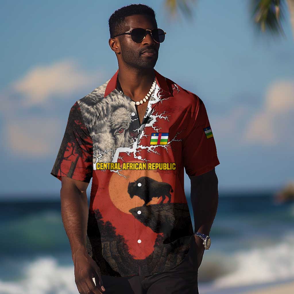 Central African Republic Hawaiian Shirt Red Black Nature Design and Buffalo - African Pride