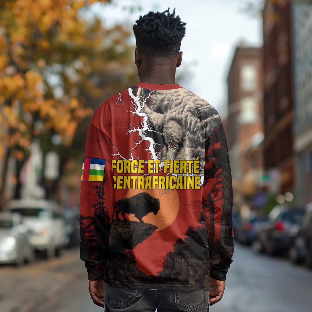 Central African Republic Long Sleeve Shirt Red Black Nature Design and Buffalo - African Pride