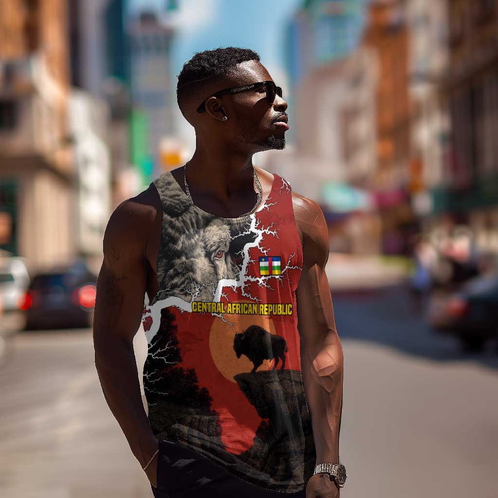 Central African Republic Men Tank Top Red Black Nature Design and Buffalo - African Pride