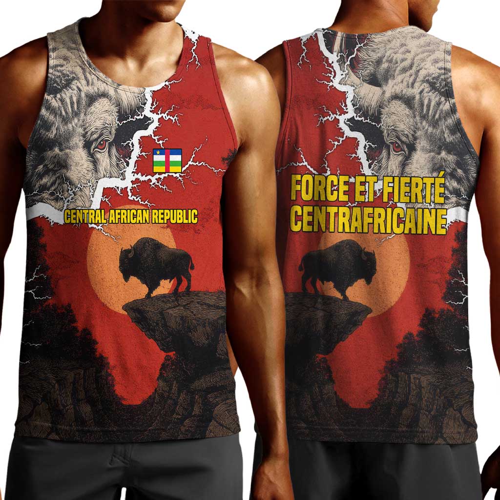 Central African Republic Men Tank Top Red Black Nature Design and Buffalo - African Pride