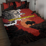 Central African Republic Quilt Bed Set Red Black Nature Design and Buffalo - African Pride