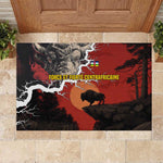 Central African Republic Rubber Doormat Red Black Nature Design and Buffalo - African Pride