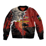 Central African Republic Sleeve Zip Bomber Jacket Red Black Nature Design and Buffalo - African Pride