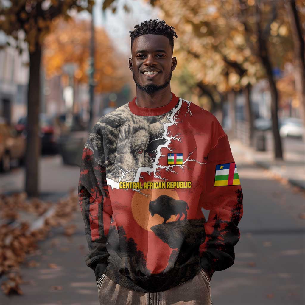 Central African Republic Sweatshirt Red Black Nature Design and Buffalo - African Pride