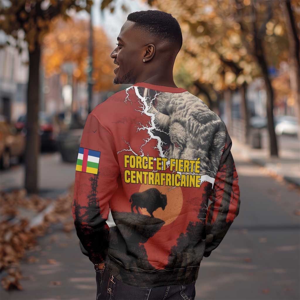 Central African Republic Sweatshirt Red Black Nature Design and Buffalo - African Pride
