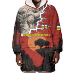 Central African Republic Wearable Blanket Hoodie Red Black Nature Design and Buffalo - African Pride