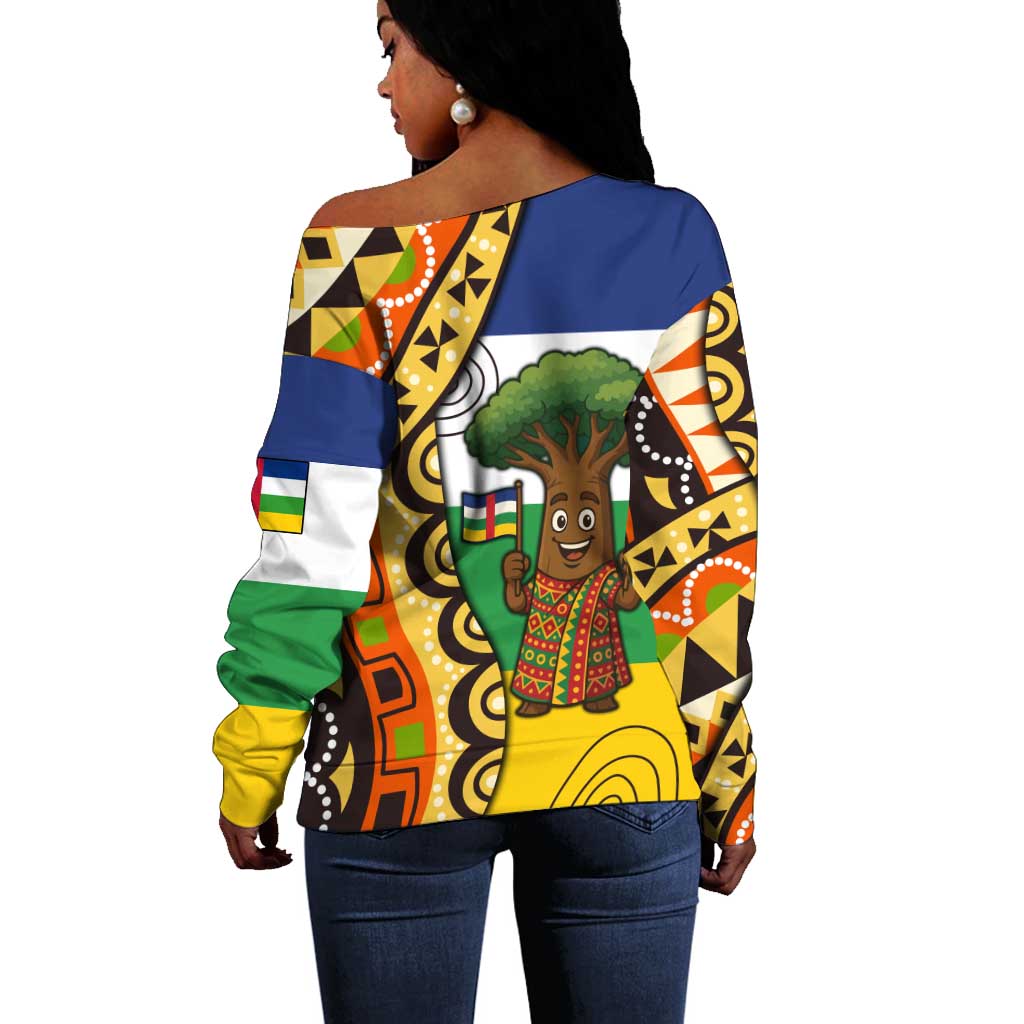 Central African Republic Off Shoulder Sweater Baobab and Flag - African Pride