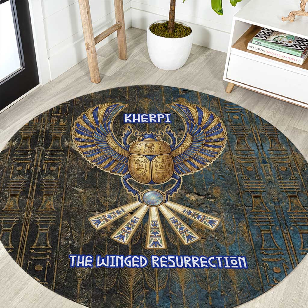 Khepri Ancient Egyptian Round Carpet Dark Hieroglyphic, Blue Lotus Eye ...