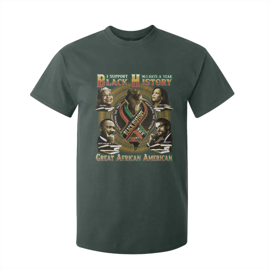 Support Black History 365 Days A Year T Shirt For Kid Martin MLK Malcolm X Rosa Parks Kamala Harris