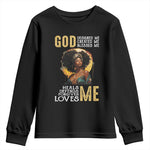 African Women Pride Youth Long Sleeve Shirt God Designed Created Blessed Me Black History Month