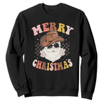 Christmas Cowboy Sweatshirt Vintage 90s Western Groovy Santa Claus Xmas Vibes - African Pride