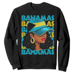 Bahamian Girl Sweatshirt Melanin Afro Messy Bun Black Woman Bahamas Flag - African Pride