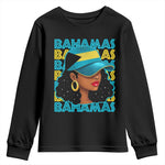 Bahamian Girl Youth Sweatshirt Melanin Afro Messy Bun Black Woman Bahamas Flag - African Pride