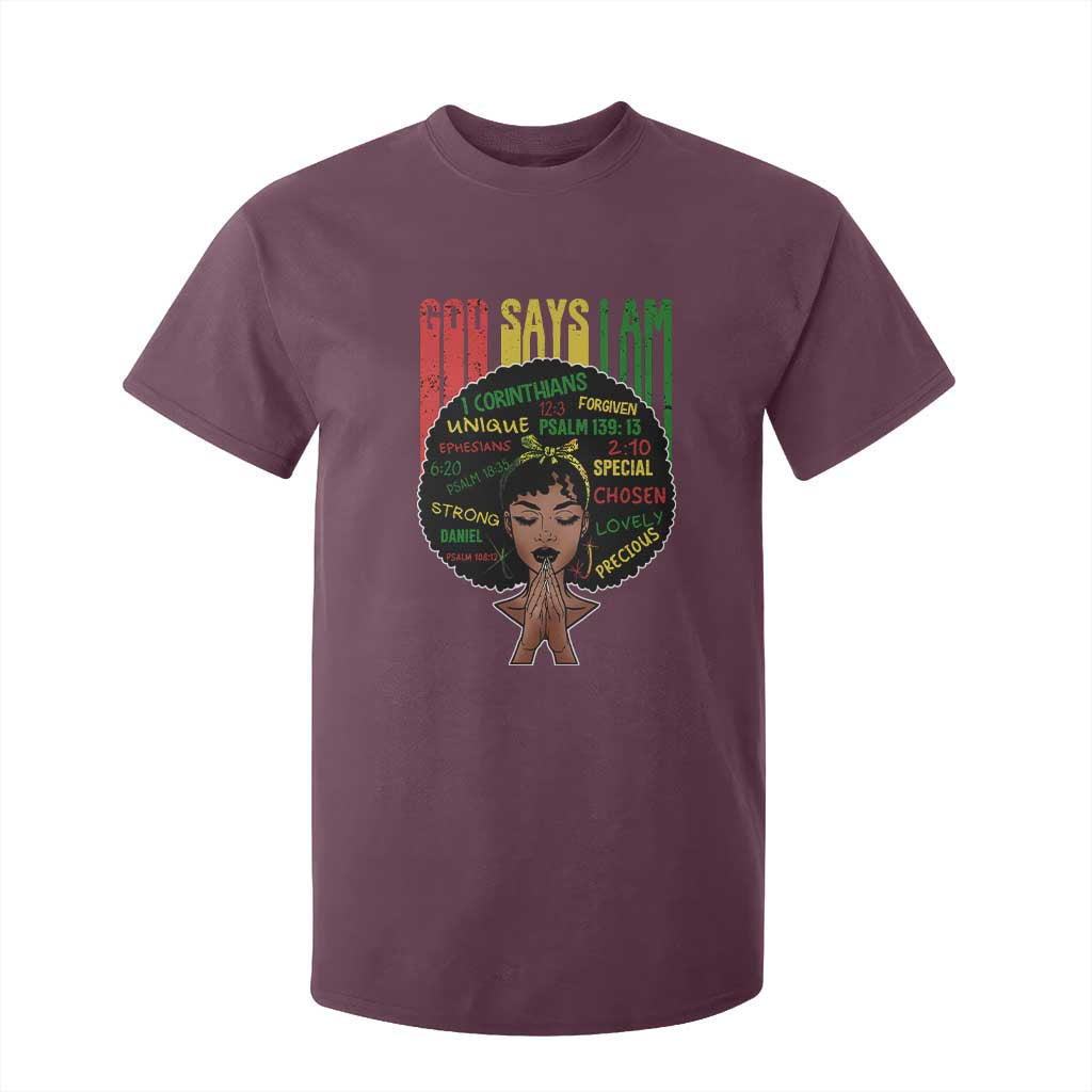 Proud Black African American T Shirt For Kid God Says I Am Black History Month Retro Afro Girl