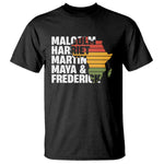 Black Leaders T Shirt Malcolm Harriet Martin Maya Frederick Africa Map