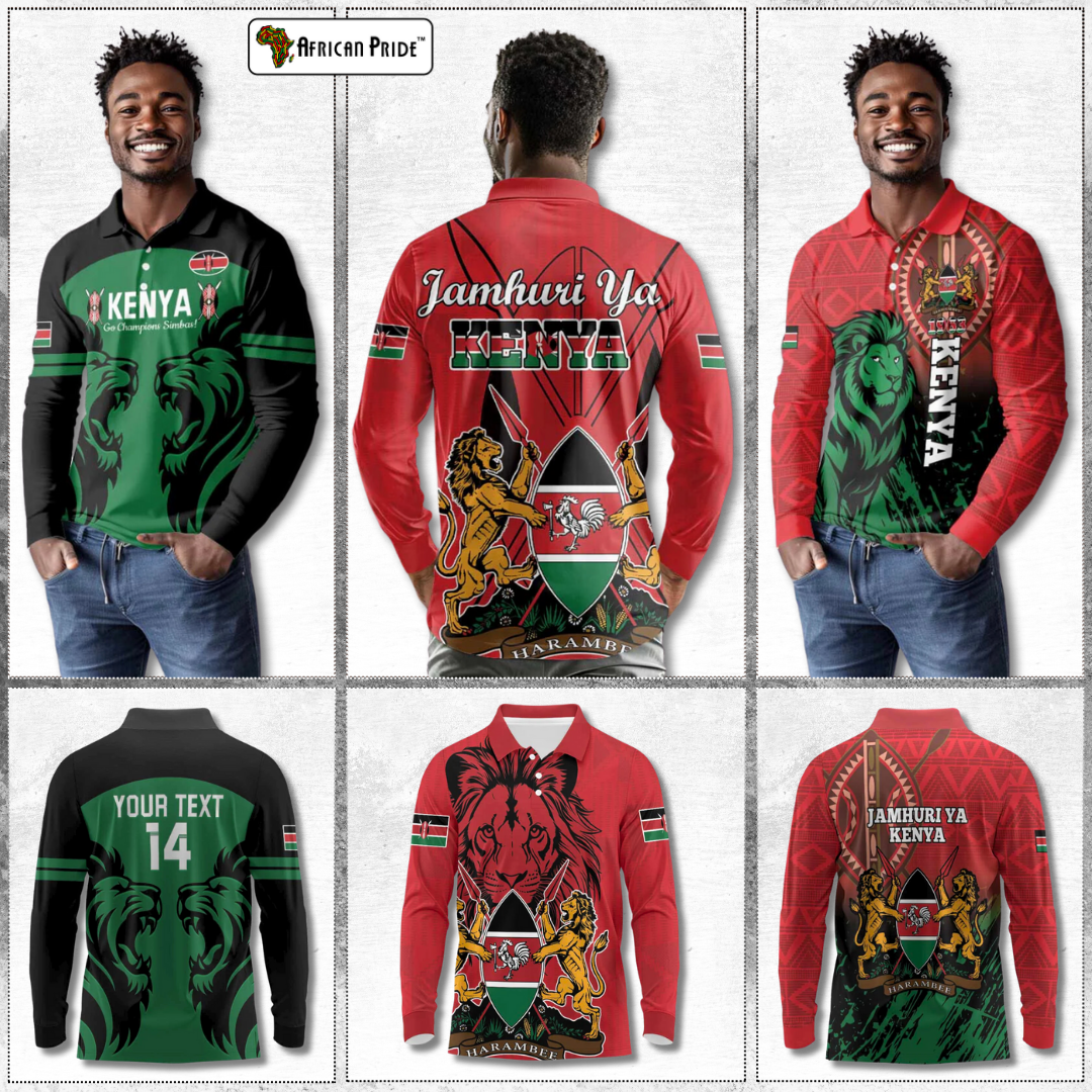 Kenya Long Sleeve Polo Shirt | Africanpride