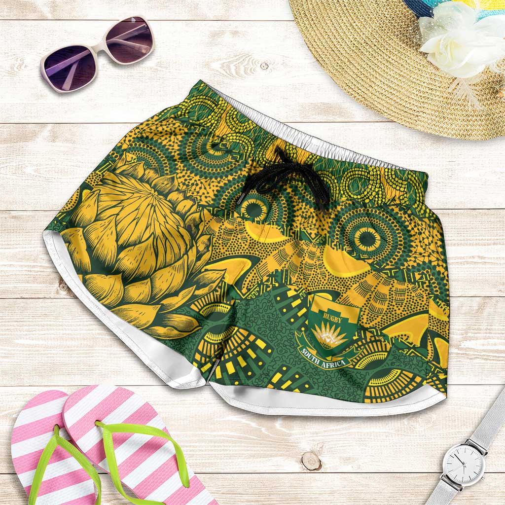 2026 Autumn Rugby Nations South Africa Shorts for Women Indigenous Tribal Patchwork Motif