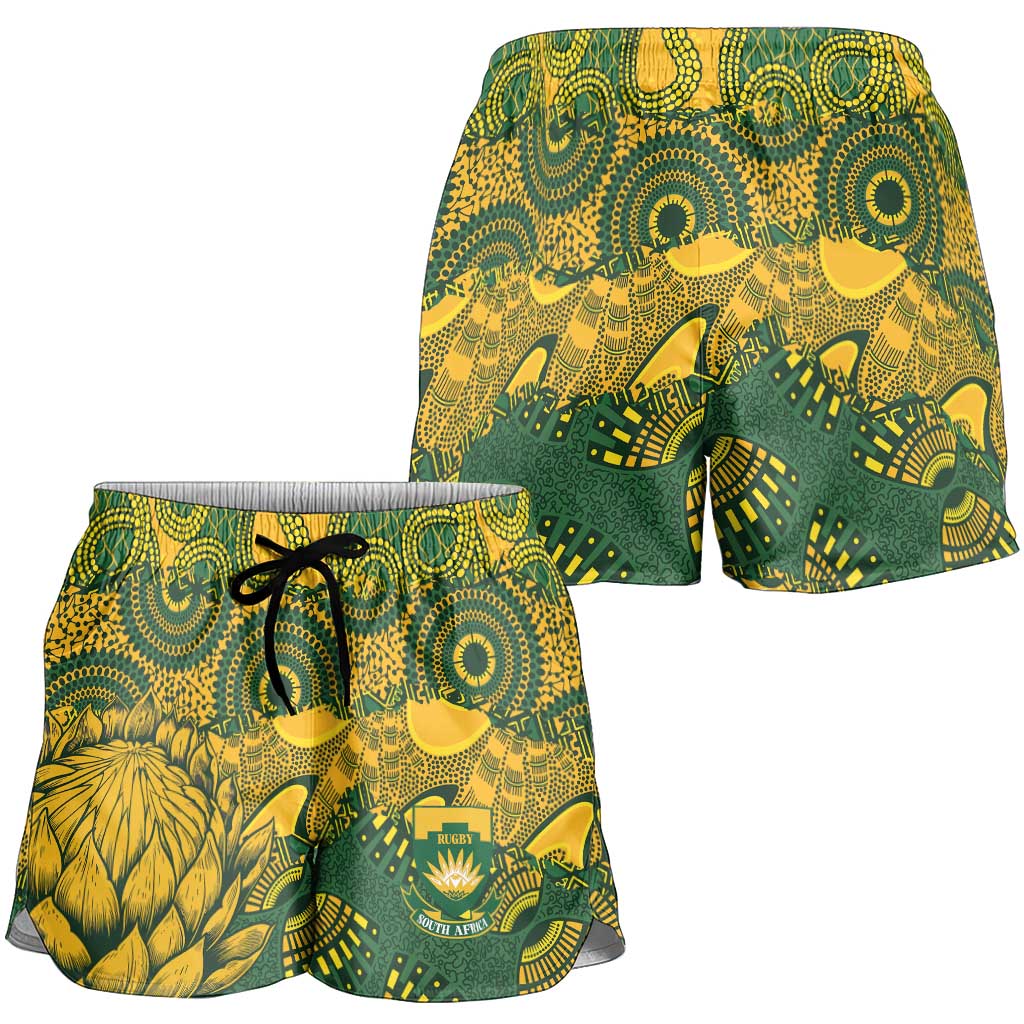 2026 Autumn Rugby Nations South Africa Shorts for Women Indigenous Tribal Patchwork Motif