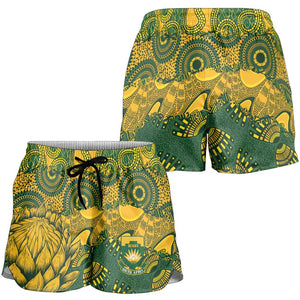 2026 Autumn Rugby Nations South Africa Shorts for Women Indigenous Tribal Patchwork Motif