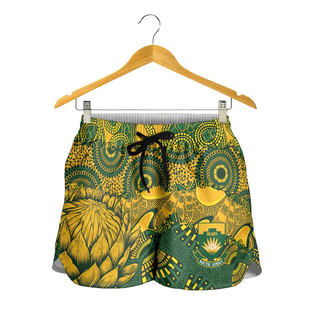 2026 Autumn Rugby Nations South Africa Shorts for Women Indigenous Tribal Patchwork Motif