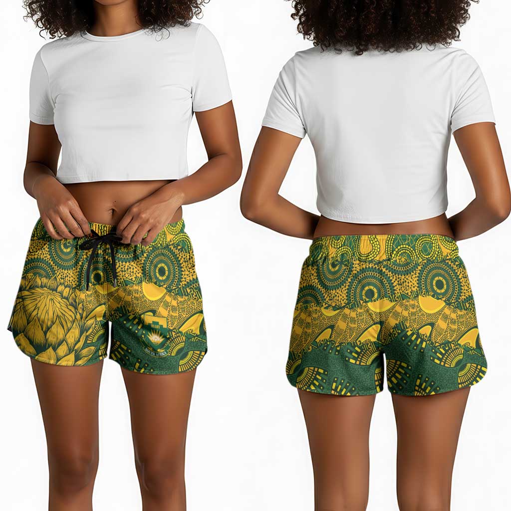 2026 Autumn Rugby Nations South Africa Shorts for Women Indigenous Tribal Patchwork Motif