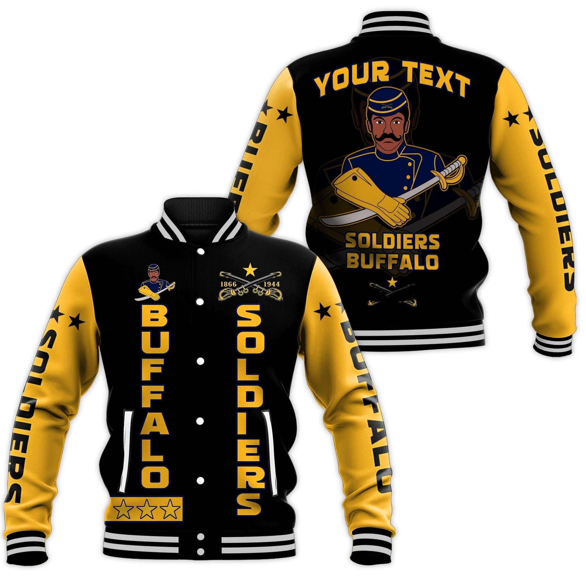 Personalized Buffalo Soldiers Baseball Jacket BSMC Club Adore Motorcycle  - African Pride